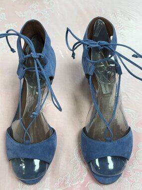 $550-NEW-Tabitha Simmons-Women-Blue Suede leather heel Shoes.US Sz-9..Italy.